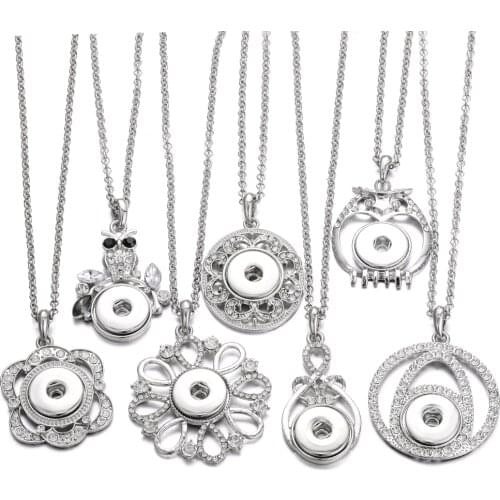 New Snap Button Jewelry Necklaces Crystal Rhinestone Flower Owl 18mm Snap Necklace DIY Snap Jewelry Necklace Pendant