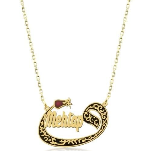 Personalized Vav and Tulip Pattern Silver Is Necklace DN211