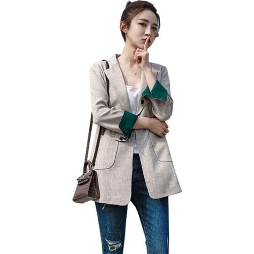 2021 Spring Autumn Womens Overcoat Plaid Small Suit Jacket Fashion Female Suit Coat New Loose Long Sleeve Suit Jacket Plus Size