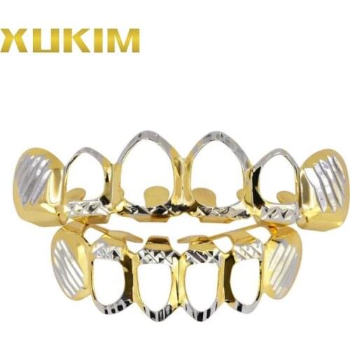 GH283 Xukim Jewelry Foctory Price Drop Ship Hip Hop Rapper Vampire Grillz Dental Jewelry Gold Two Colors Hollow Grillz