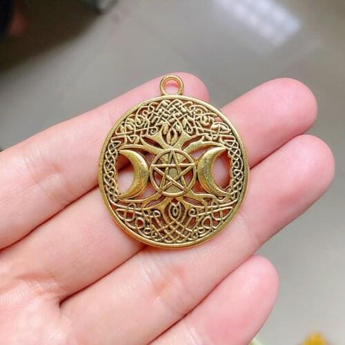 12pcs/lot Triple Moon Tree Charms Pendants Aesthetics Accessories, Retro Gold Tone For Diy Handmade Jewelry Makeing Crafts