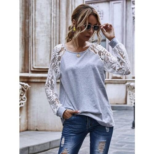 Hollow Llace Sleeves Round Neck Harajuku New Long-sleeved Casual Party Shirt Pullover T-shirt Top Clothing Size Vintage Loose
