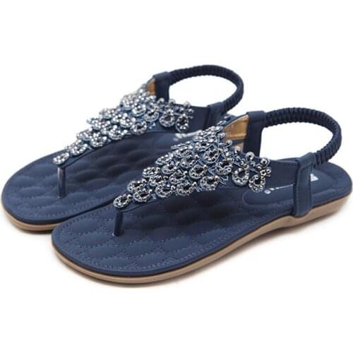 Flat sandals women 2021 clip toe crystal flip flops ladies sandals women shoes bohemia flats summer beach shoes woman sandals