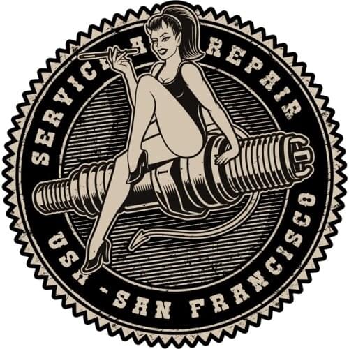 Pin up series spark plug goddess retro prince car curved beam large row of cars motorcycle stickers decals #726