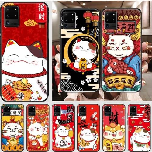 Japan Lucky Cat Phone case For Samsung Galaxy Note 4 8 9 10 20 S8 S9 S10 S10E S20 Plus UITRA Ultra black silicone cell cover