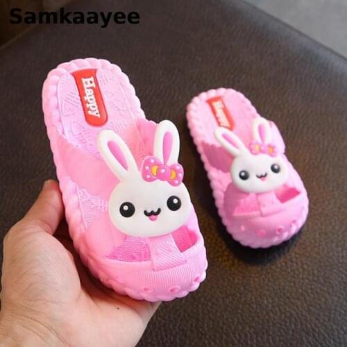 2-18y Kids Slippers Summer Children Sandals Girls Cartoon Rabbit Bear Shoes Boys Soft Bottom Non-Slip Indoor Beach Flip Flops Y7