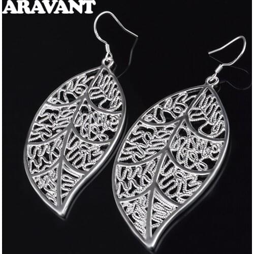925 Silver Hollow Leaf Drop Earrings For Women Fashion Jewelry