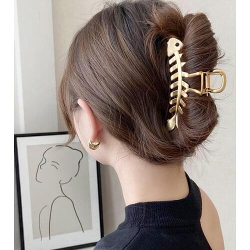 Haimeikang 11cm Alloy Women Hair Barrettes Fashion Fish Bone Hair Clips Girls Ponytail Hairpins Claw Clips Hair Accessories