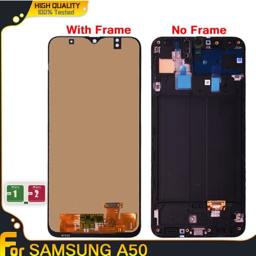 SUPER AMOLED For Samsung Galaxy A50 A505 A505F/DS A505F A505FD A505A LCD Display Touch Screen Digitizer Replacement With Frame