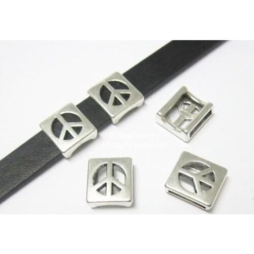 10mm Peace symbol slider 10x2mm Flat leather findings -FF96