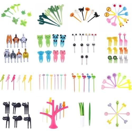 2-100pcs Mini Cartoon Children Snack Cake Dessert Food Fruit Pick Toothpick Animal Farm Fruit Fork Bento Lunches Party Decor