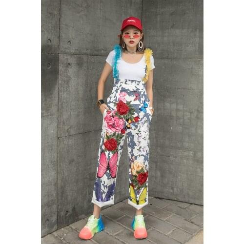 2021 New Fashion Embroidered Flower Print Ruffle Jumpsuit Free Shipping