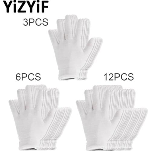 3/6/12 Pairs Cotton Work Gloves Reusable Elastic Gloves Dry Hand Moisturizing Cosmetic Eczema Spa Coin Jewelry Inspection Gloves