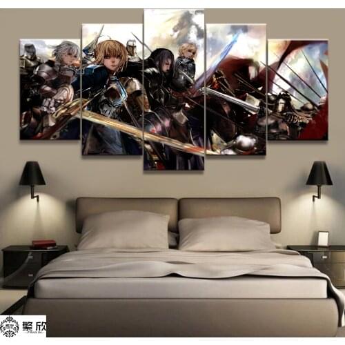 5 Panel Fate Stay Night Arthur Saber Animation Canvas Painting Printed For Living Room Wall Art Decor HD Picture Artworks Poster