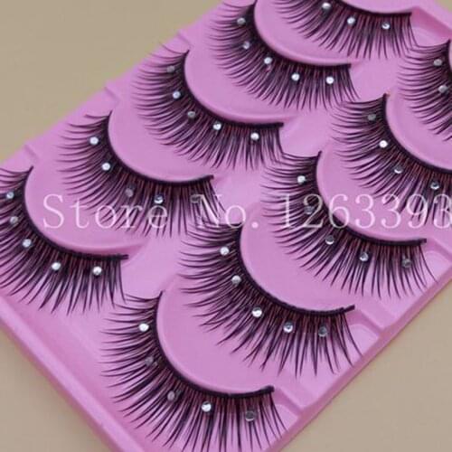 YOKPN 5 Pairs False Eyelashes Acrylic Crystal Art Natural Length Long Fake Eye Lashes Thick False Eyelashes Beauty Makeup Tips