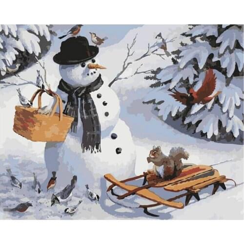 DIY 5D Diamond Painting Snowman Full Round Drill Snow Scenery Diamond Embroidery Mosaic Rhinestone Art for Christmas Home Decor
