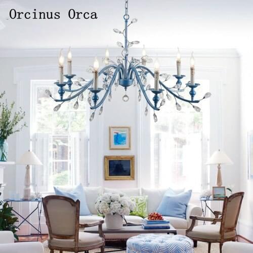 American Luxury Creative Crystal Chandelier Princess Room Childrens Room Lights Bedroom European Blue LED Crystal Chandelier