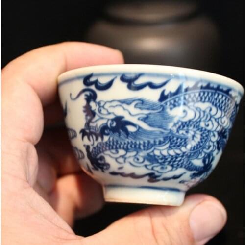 Antique dragon tea cup high quality ceramic teacup Qinghua Retro Puer cup porcelain small tea bowl