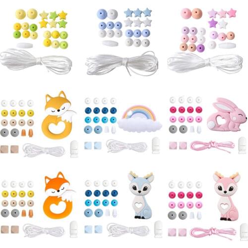 Lets Make 1Set DIY Baby Silicone Beads Rainbow Teether Rodent Wooden Pendant DIY Necklace Infants Tooth For Childrens Product