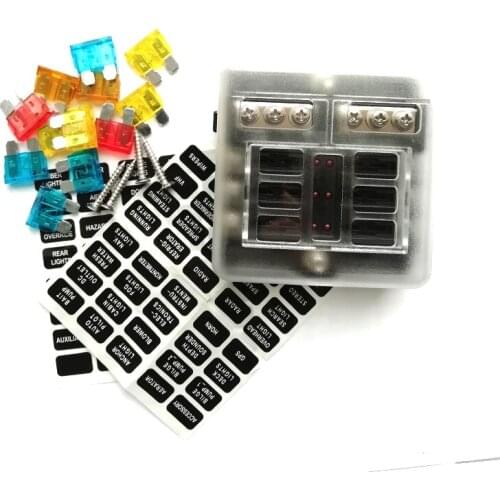 12/24V 6 Way Blade Fuse Holder Fuse Box Block Case with Stickers for Car Truck Boat Marine