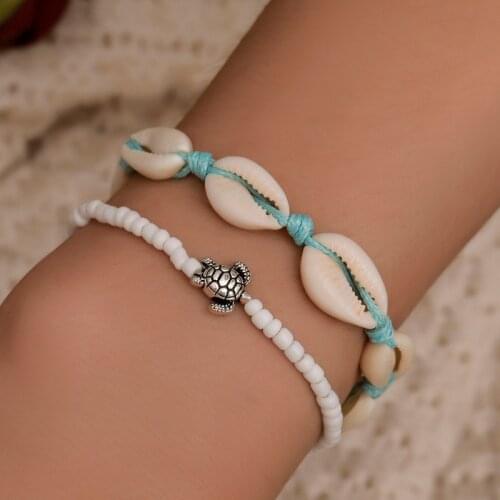 European and American New Hand Jewelry Handmade Bead Rope Natural Shell Bracelet Female Summer Beach Holiday Set Turtle Bracelet