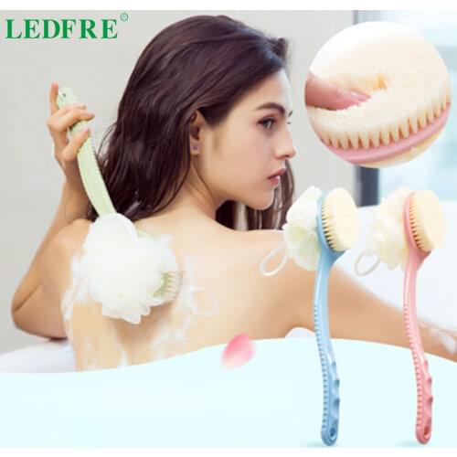 LEDFRE Baby Bath Massage Brush Shower Brushes Bath Sponges Exfoliating Bamboolong Handle Bath Brush Sponge LF73009