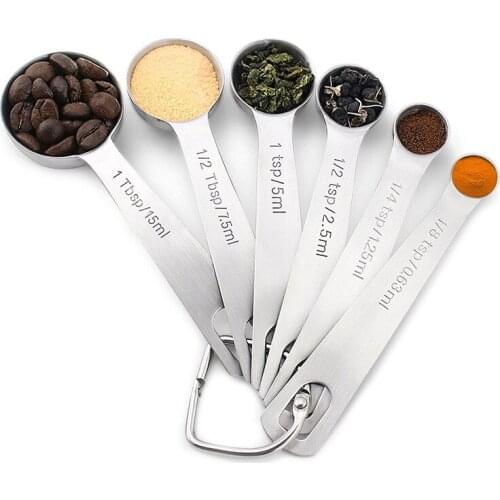 Multipurpose Food-grade Stainless Steel Measuring Spoon Coffee Powder Spice Measure Scoop 6pcs/set Kitchen Baking Tools