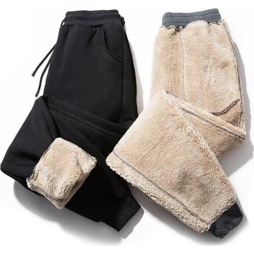 Mens Velvet Balck Sport Pants Winter Casual Grey Trousers Warm Solid Color Jogging Running Wear Loose