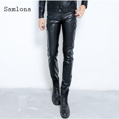 Mens Motocycle PU Leather Pants Trendy 2021 Spring Autumn Big Size Male Trousers Black Faux Leather Skinny Pants Men Clothing