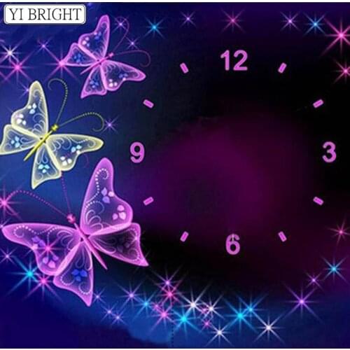 New Diamond Embroidery Butterfly 5D Diamond Painting With Square/Round Rhinestones Wall Clock Diamond Mosaic Full Display