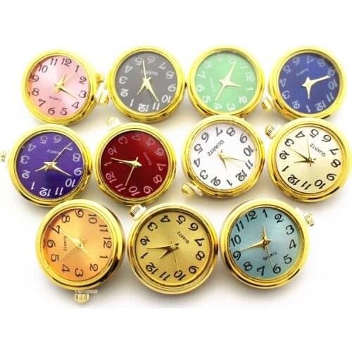 New Arrived Mixs 10pcs/lot Gold Plating Glass Watch Snap Buttons Fit 18mm/20mm Women Men Snap Bracelet Bangles DIY Jewelry