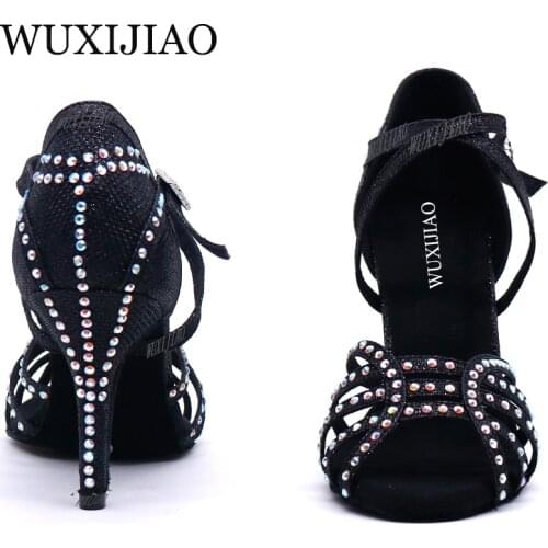 WUXIJIAO New Latin Dance Shoes Womens Shoes For Ballroom Dancing Woman Flash Cloth Collocation Shine Rhinestone 5cm-10cm