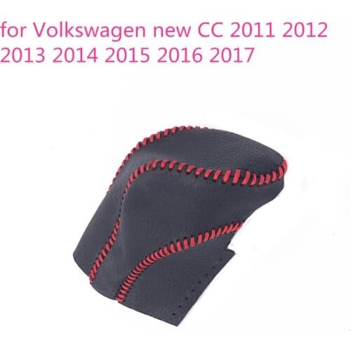Genuine Leather Cover Hand sewing Automatic transmission black Gear Shift Collars for VW Polo 2011 2012 2013 2014 2015 2016 2017