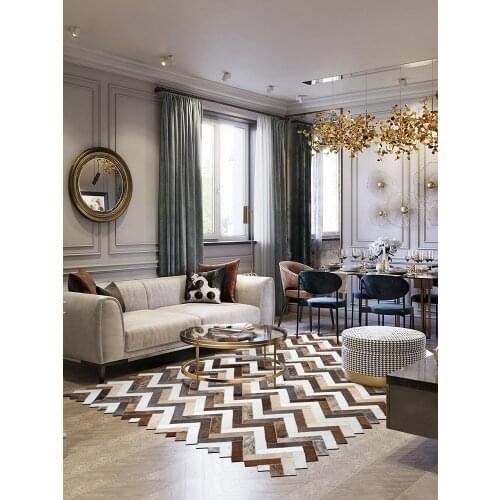Striped Luxury Cowhide Patchwork Rug Big Size American Style Real Cow Leather Decoration Carpet Area Rug for Bedroom