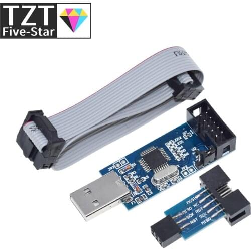 1Set USBASP USBISP AVR Programmer USB ATMEGA8 ATMEGA128 ATtiny/CAN/PWM 10Pin Wire Module DIY + 10Pin To 6 Pin Adapter Board