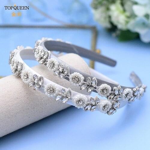 TOPQUEEN S101-FG Handmade Wedding headband flower pearl Baroque Headwear Jeweled and Diamonds Hair Accessories for Bridal Party