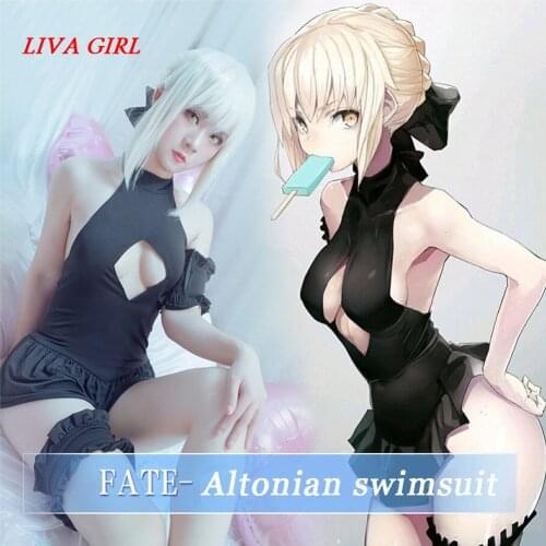 Liva girl Anime Fate/stay night Altria Pendragon Black Jumpsuits Swimsuit saber alter Cosplay Sexy Costumes Girls Woman