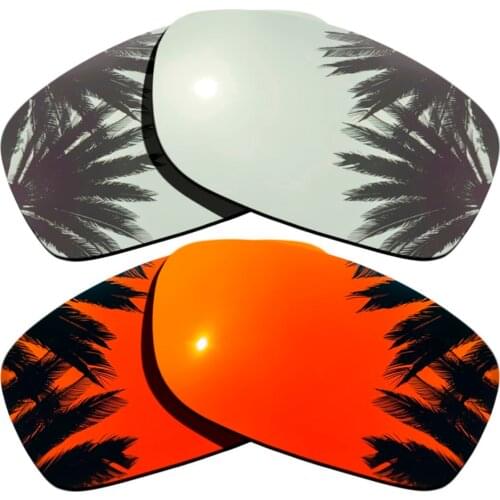 Silver Mirrored+Orange Red Mirrored Coating) 2-Pairs Polarized Replacement Lenses for Fives Squared 100% UVA & UVB Protection