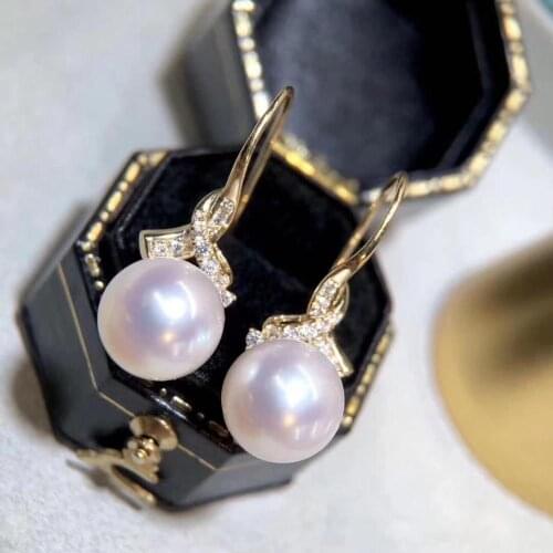 D1031 Pearl Earrings Fine Jewelry Round 8.5-9mm Nature Sea Water Japan Origin Akoya Pearls Drop Dangle Earrings for Women