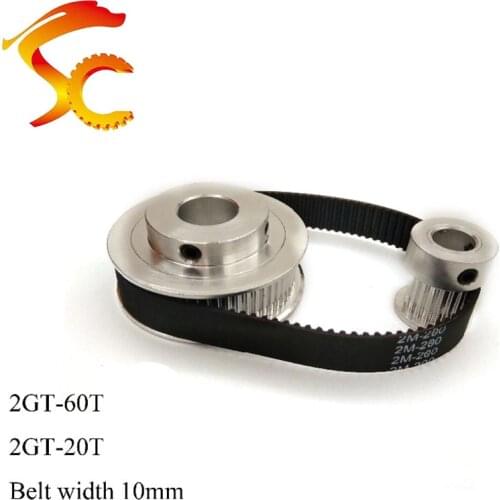 Timing Belt Pulley GT2 60teeth 20teeth Reduction 3:1/1:3 3D printer accessories belt 280-10mm width Bore 10&6.35mm