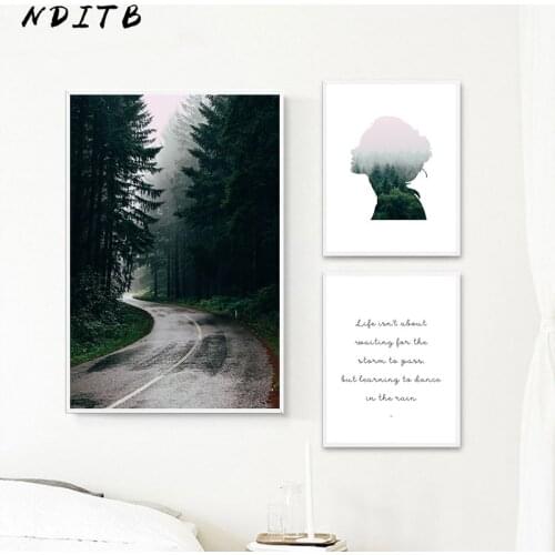 Scandinavia Style Canvas Posters and Prints Girl Fog Forest Landscape Wall Art Painting Nordic Decoration Picture Home Decor