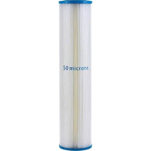 50 Micron Sediment Pleated Water Filter City or Well Water 4.5" Dia. x 20" Long, Washable and Reusable