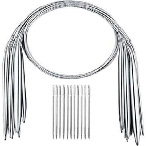 Knitting Needles 11 Pcs 31.5 Inch(80cm) Stainless Steel Circular Knitting Pin Needles Crochet Hook Weave Set