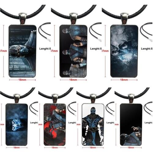 Steel Color Glass Cabochon With Rectangle Shaped Pendant Choker Necklace For Unisex Mortal Kombat Sub-zero Ninja
