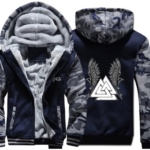 Odin Vikings Symbols Print Thick Hoodies Cartoon Brand Coat Harajuku Streetwear Fashion Hoodie Sweatshirts Fleece Warm Hoody