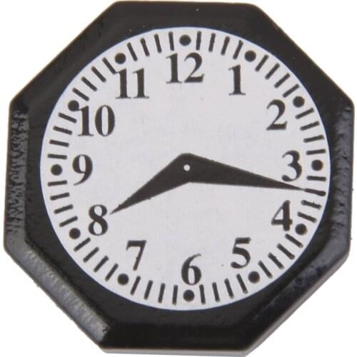 High Quality Wooden Black Octagonal Clock for 1/12 Dollhouse Miniature Furniture Toys Classic Pretend Play Living Room Accessory