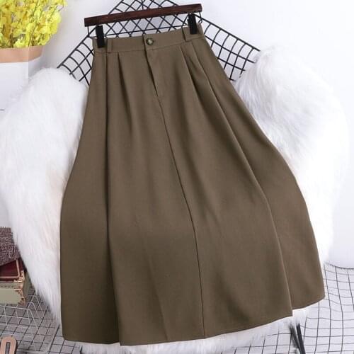 2021 Autumn Winter Mid-Length Skirt Women Korean Style Super Quality Black High Waist Midi Long Skirt Female Solid Color e522