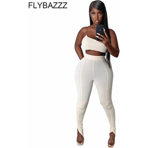 Women Yoga Sets Two Piece Outfits White Crop Top Slit Pants Matching Set For Women Fashion Club Clothes Gym Clothing Fitness Set