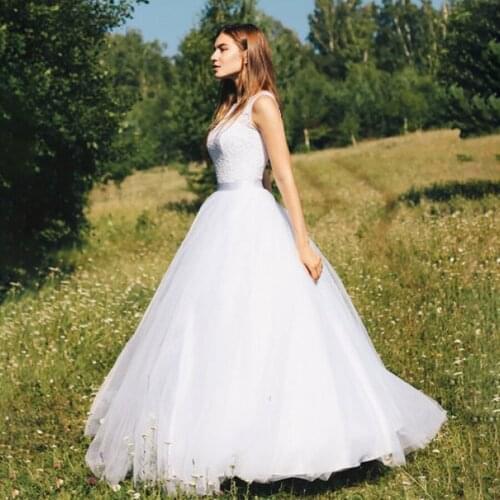 High Neck Lace and Tulle Ball Gowns Cutout Backless White Outdoor Bridal Dress Simple Style Wedding Dress vestido novia corto
