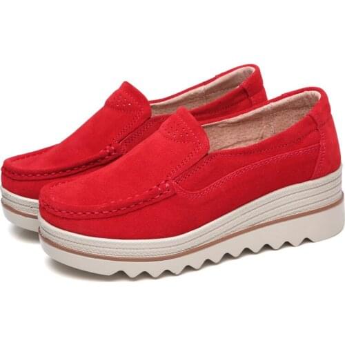 2019 Spring women flats shoes platform sneakers shoes leather suede casual shoes slip on flats heels creepers moccasins 3088